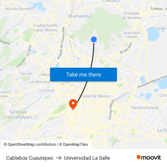 Cablebús Cuautepec to Universidad La Salle map