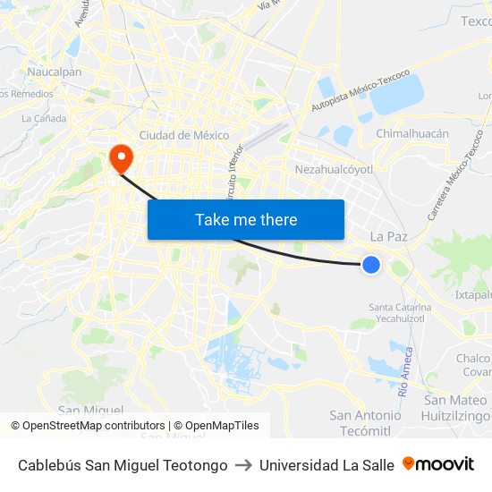 Cablebús San Miguel Teotongo to Universidad La Salle map