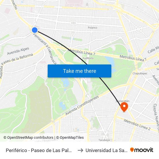 Periférico - Paseo de Las Palmas to Universidad La Salle map