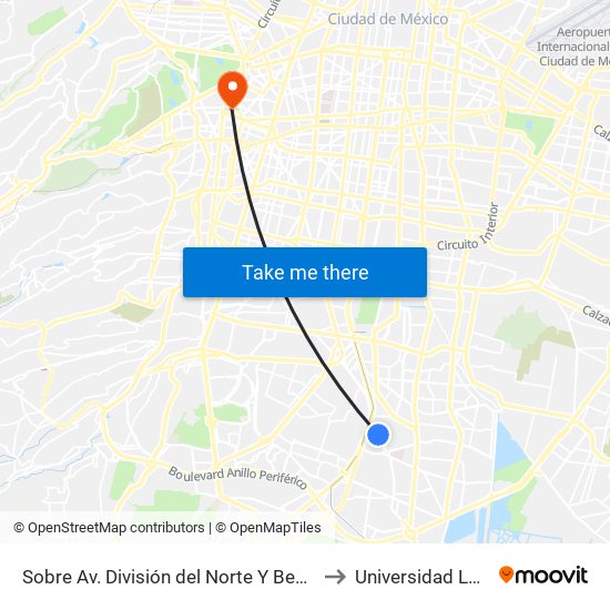 Sobre Av. División del Norte Y Benito Juárez to Universidad La Salle map