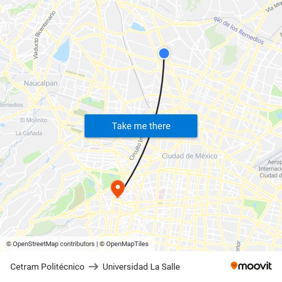 Cetram Politécnico to Universidad La Salle map