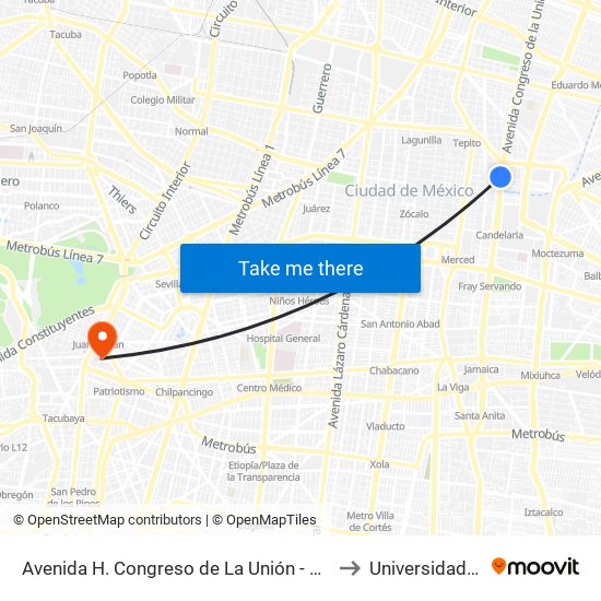 Avenida H. Congreso de La Unión - Héroes de Nacozari to Universidad La Salle map
