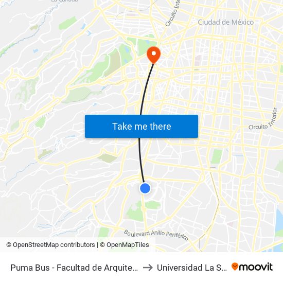 Puma Bus - Facultad de Arquitectura to Universidad La Salle map