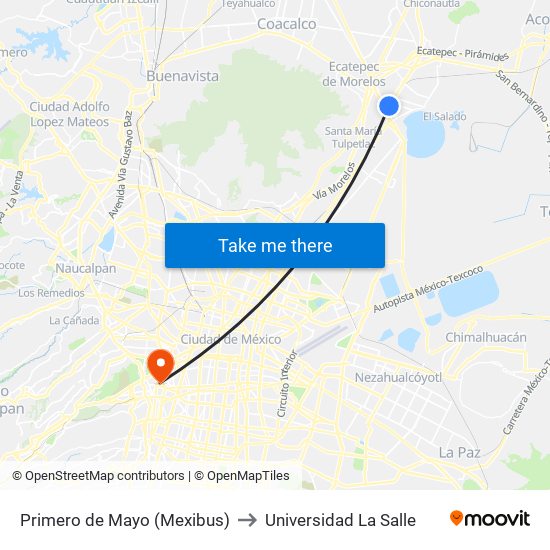 Primero de Mayo (Mexibus) to Universidad La Salle map