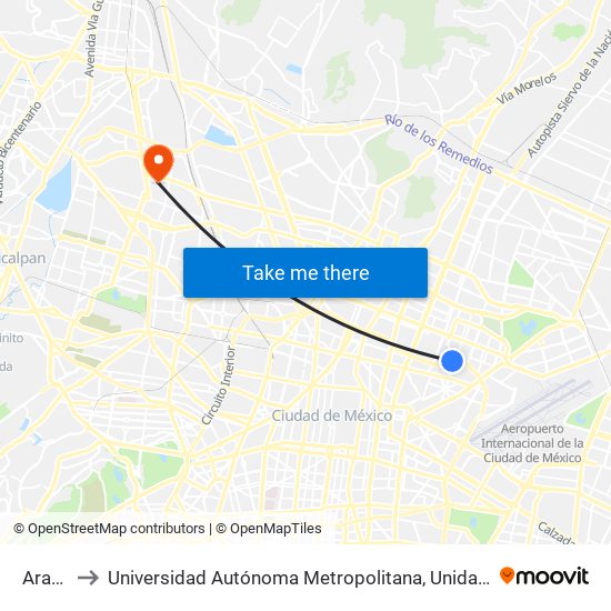 Aragón to Universidad Autónoma Metropolitana, Unidad Azcapotzalco map