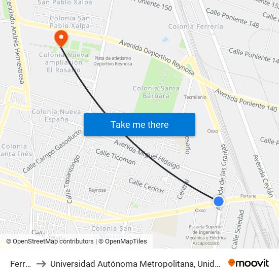 Ferrería to Universidad Autónoma Metropolitana, Unidad Azcapotzalco map