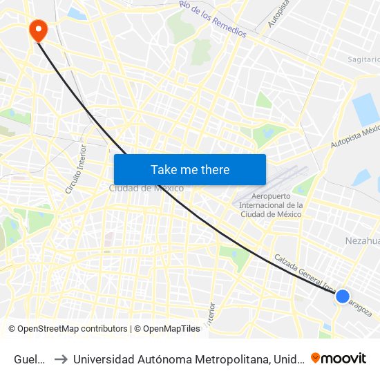 Guelatao to Universidad Autónoma Metropolitana, Unidad Azcapotzalco map