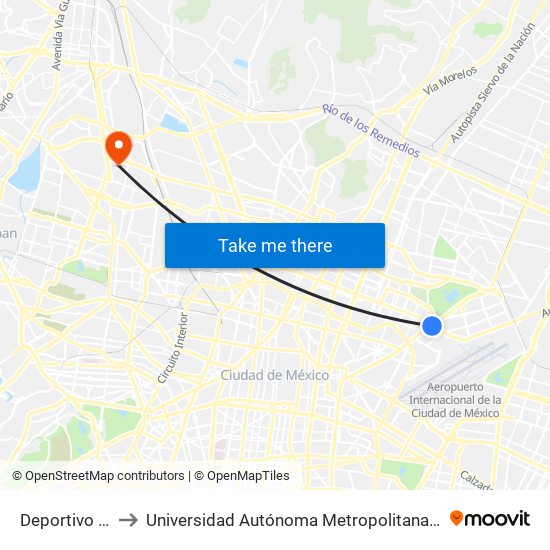 Deportivo Oceanía to Universidad Autónoma Metropolitana, Unidad Azcapotzalco map