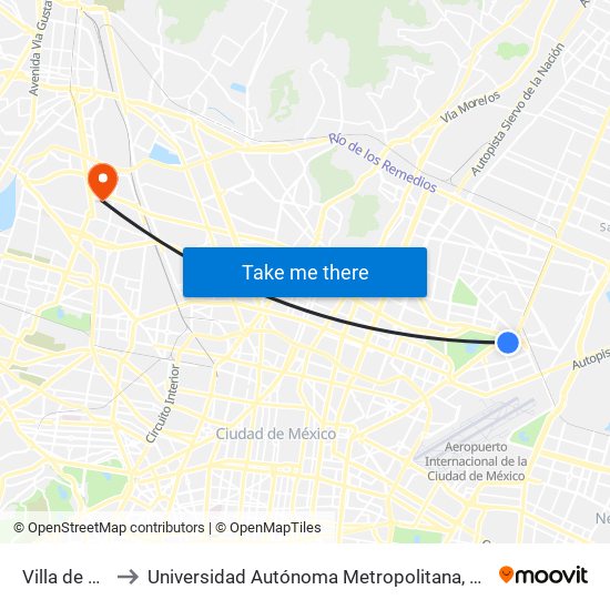 Villa de Aragón to Universidad Autónoma Metropolitana, Unidad Azcapotzalco map