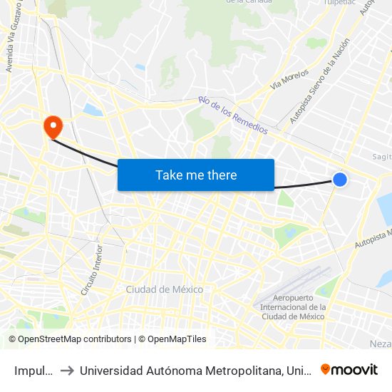 Impulsora to Universidad Autónoma Metropolitana, Unidad Azcapotzalco map