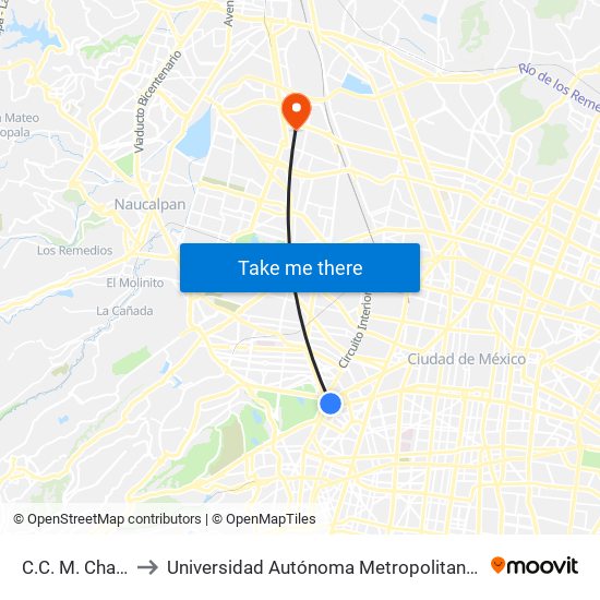 C.C. M. Chapultepec to Universidad Autónoma Metropolitana, Unidad Azcapotzalco map
