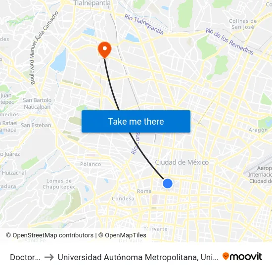 Doctores_1 to Universidad Autónoma Metropolitana, Unidad Azcapotzalco map
