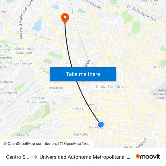 Centro Scop_1 to Universidad Autónoma Metropolitana, Unidad Azcapotzalco map