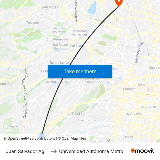 Juan Salvador Agraz - Office Depot_1 to Universidad Autónoma Metropolitana, Unidad Azcapotzalco map
