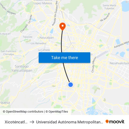 Xicoténcatl - Allende to Universidad Autónoma Metropolitana, Unidad Azcapotzalco map