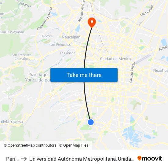 Perisur to Universidad Autónoma Metropolitana, Unidad Azcapotzalco map