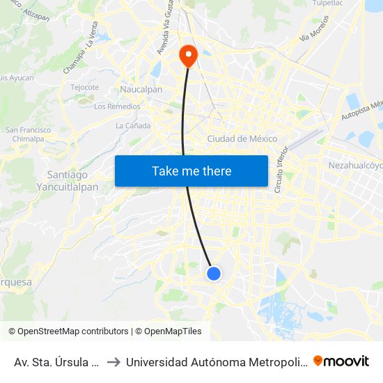 Av. Sta. Úrsula - San Faustino to Universidad Autónoma Metropolitana, Unidad Azcapotzalco map