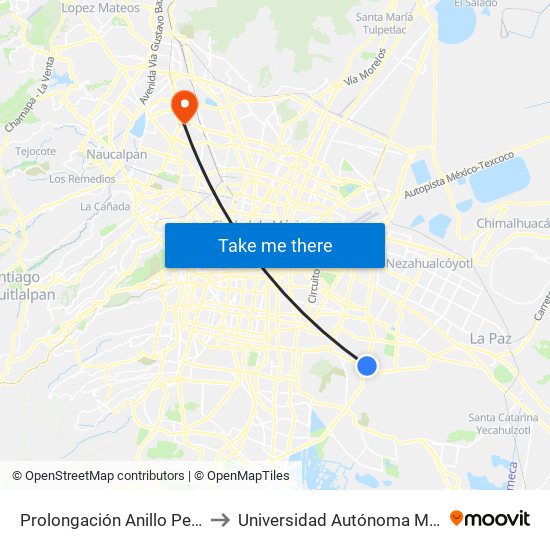 Prolongación Anillo Periférico (Canal de San Juan), 24 to Universidad Autónoma Metropolitana, Unidad Azcapotzalco map