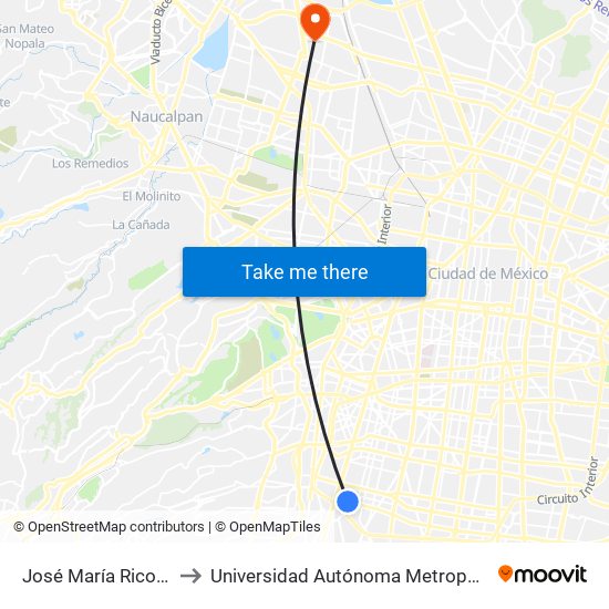 José María Rico - San Francisco to Universidad Autónoma Metropolitana, Unidad Azcapotzalco map