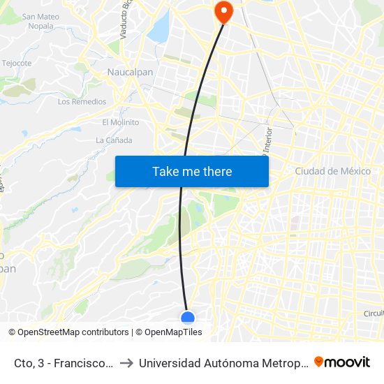 Cto, 3 - Francisco de Paula Miranda to Universidad Autónoma Metropolitana, Unidad Azcapotzalco map