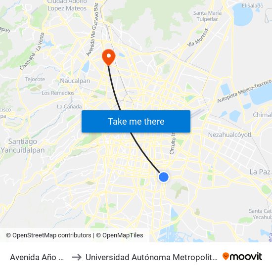 Avenida Año de Juárez, 12 to Universidad Autónoma Metropolitana, Unidad Azcapotzalco map