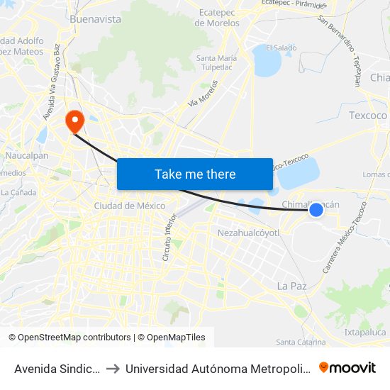 Avenida Sindicalismo, 2655 to Universidad Autónoma Metropolitana, Unidad Azcapotzalco map