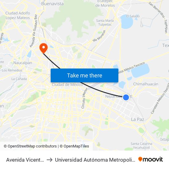 Avenida Vicente Villada, 764 to Universidad Autónoma Metropolitana, Unidad Azcapotzalco map