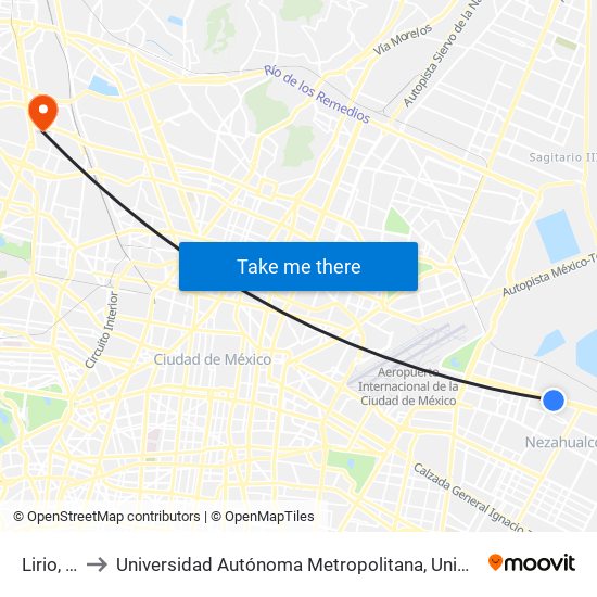 Lirio, 199 to Universidad Autónoma Metropolitana, Unidad Azcapotzalco map