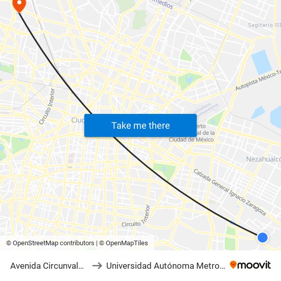 Avenida Circunvalación, Mz155 Lt2067 to Universidad Autónoma Metropolitana, Unidad Azcapotzalco map