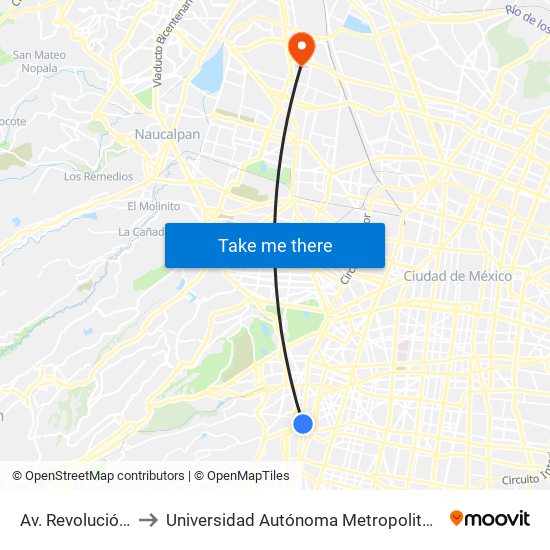 Av. Revolución - Calle 18 to Universidad Autónoma Metropolitana, Unidad Azcapotzalco map