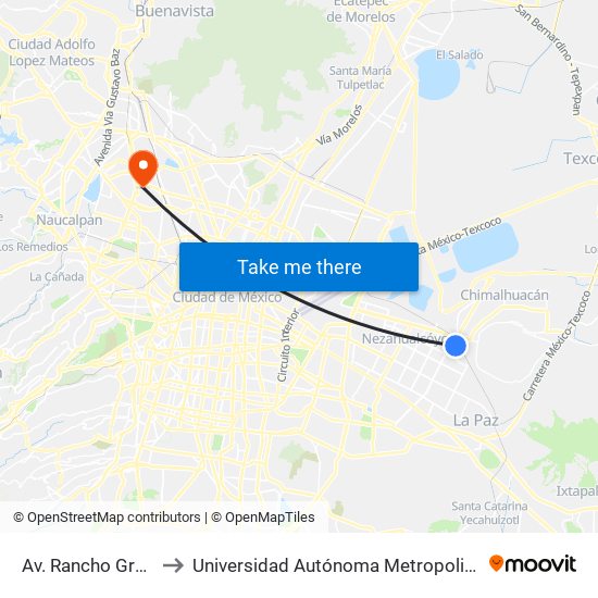 Av. Rancho Grande - Cocula to Universidad Autónoma Metropolitana, Unidad Azcapotzalco map