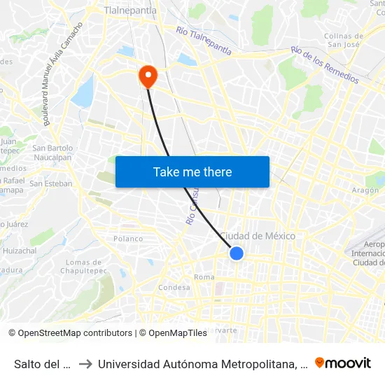 Salto del Agua_1 to Universidad Autónoma Metropolitana, Unidad Azcapotzalco map