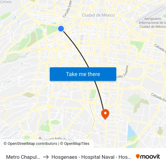 Metro Chapultepec - Av. Sonora to Hosgenaes - Hospital Naval - Hospital General de Alta Especialidad Semar map