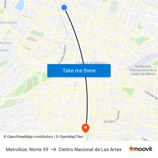 Metrobús: Norte 59 to Centro Nacional de Las Artes map