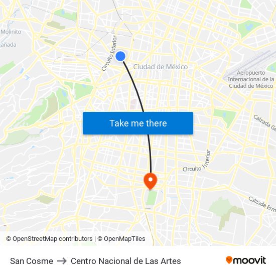 San Cosme to Centro Nacional de Las Artes map