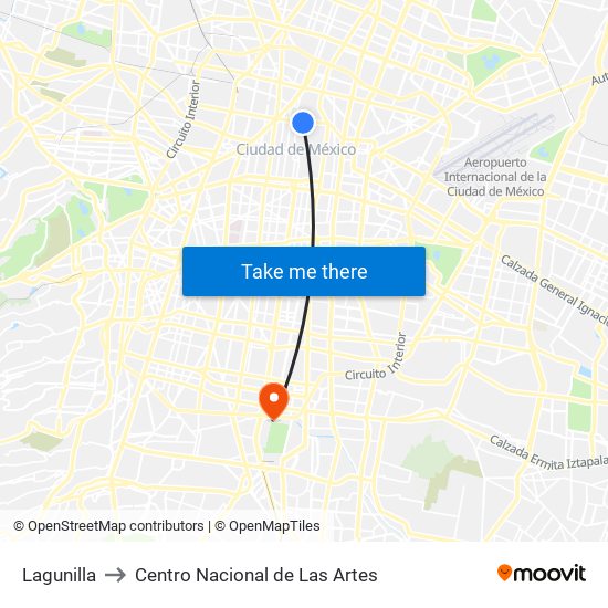 Lagunilla to Centro Nacional de Las Artes map