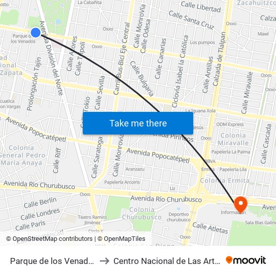 Parque de los Venados to Centro Nacional de Las Artes map