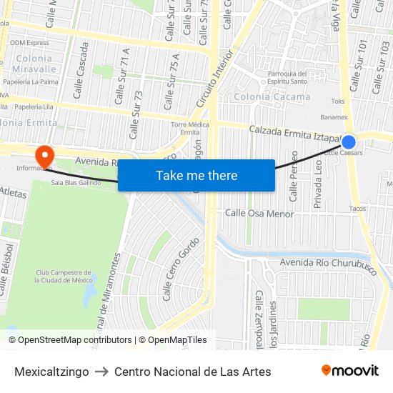 Mexicaltzingo to Centro Nacional de Las Artes map