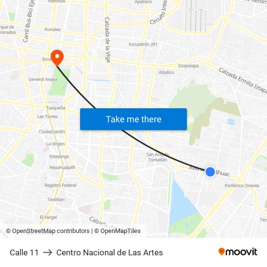 Calle 11 to Centro Nacional de Las Artes map