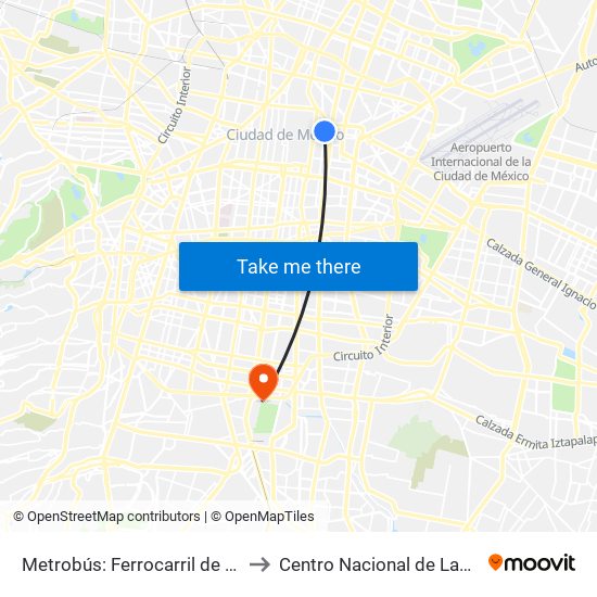 Metrobús: Ferrocarril de Cintura to Centro Nacional de Las Artes map