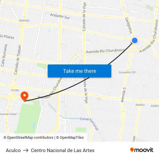 Aculco to Centro Nacional de Las Artes map