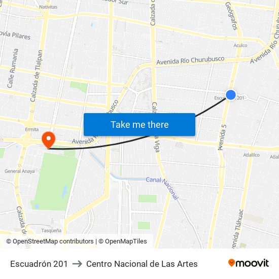 Escuadrón 201 to Centro Nacional de Las Artes map