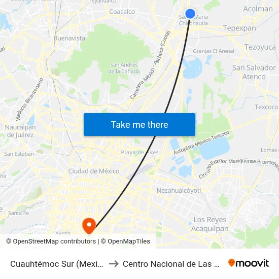 Cuauhtémoc Sur (Mexibus) to Centro Nacional de Las Artes map