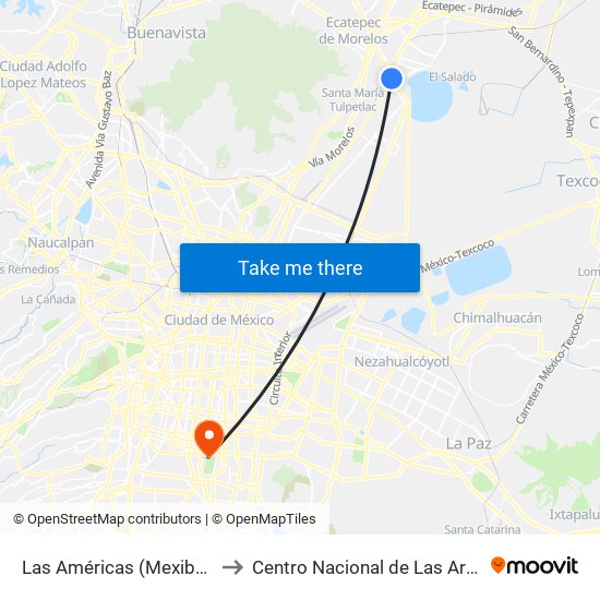 Las Américas (Mexibus) to Centro Nacional de Las Artes map