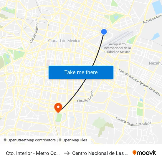 Cto. Interior - Metro Oceanía to Centro Nacional de Las Artes map