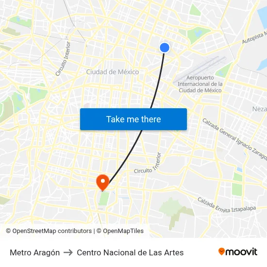 Metro Aragón to Centro Nacional de Las Artes map