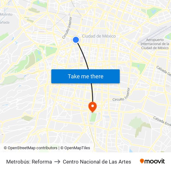 Metrobús: Reforma to Centro Nacional de Las Artes map