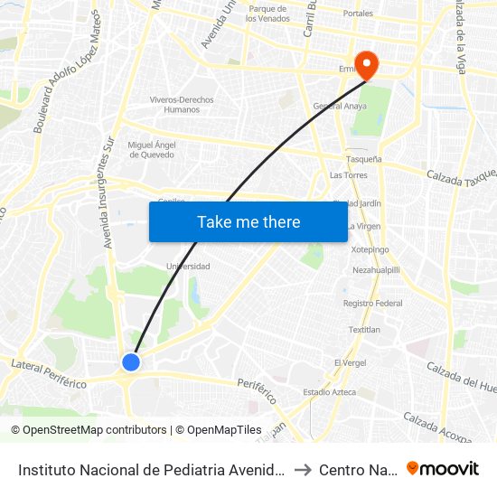 Instituto Nacional de Pediatria Avenida del Iman Torres de Maurel Coyoacán Cdmx 04535 México to Centro Nacional de Las Artes map