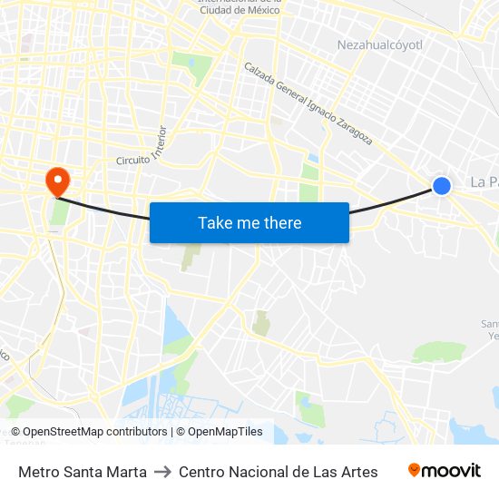 Metro Santa Marta to Centro Nacional de Las Artes map