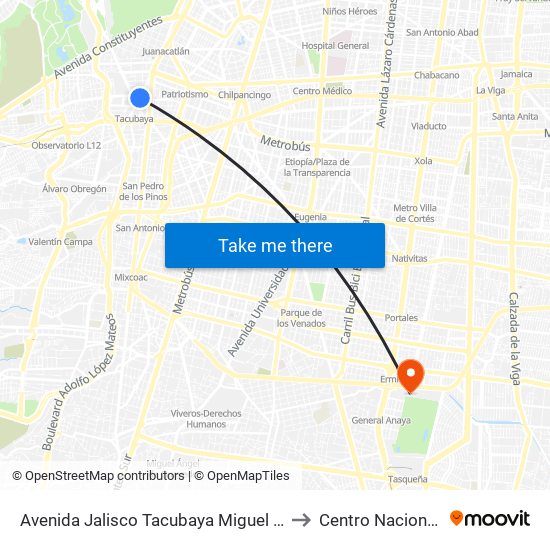 Avenida Jalisco Tacubaya Miguel Hidalgo Cdmx 11870 México to Centro Nacional de Las Artes map